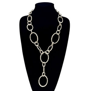 CHICO’S Oversized Silver Link Circle Statement Lariat Necklace | NWOT